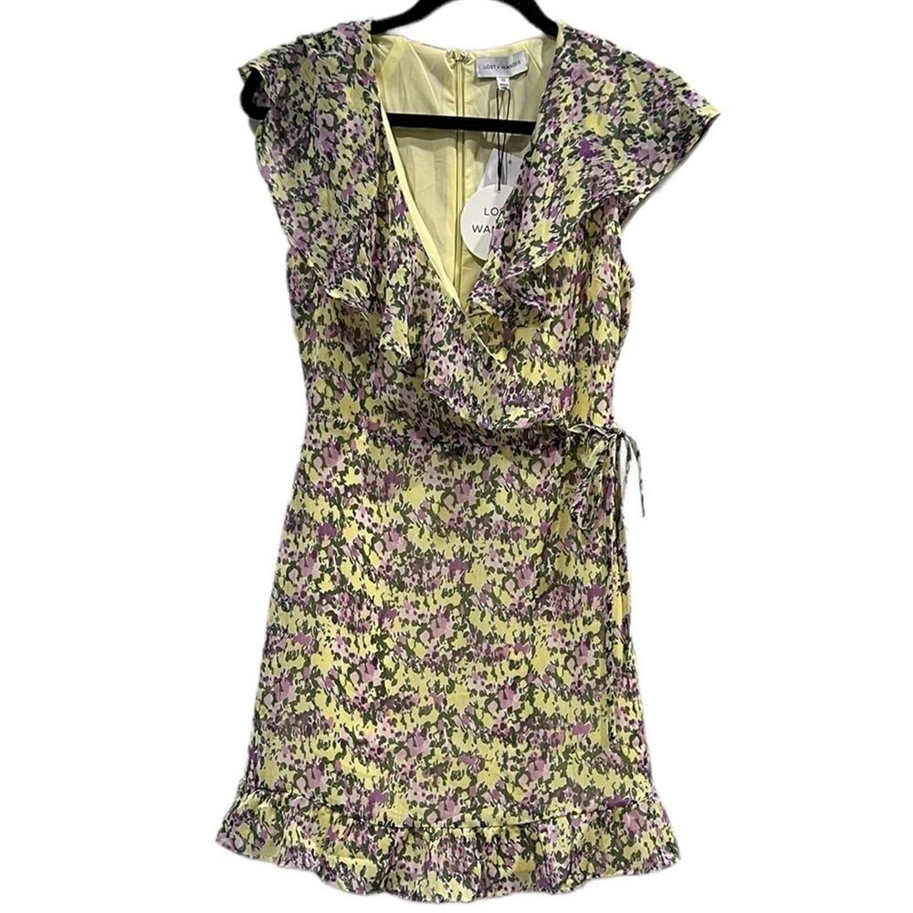 Lost + Wander Matisse's Dream Mini Dress XS Floral Wrap Ruffle Yellow Purple NWT